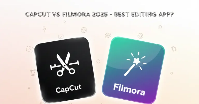 CapCut vs Filmora 2025 comparison graphic showing both editing app icons