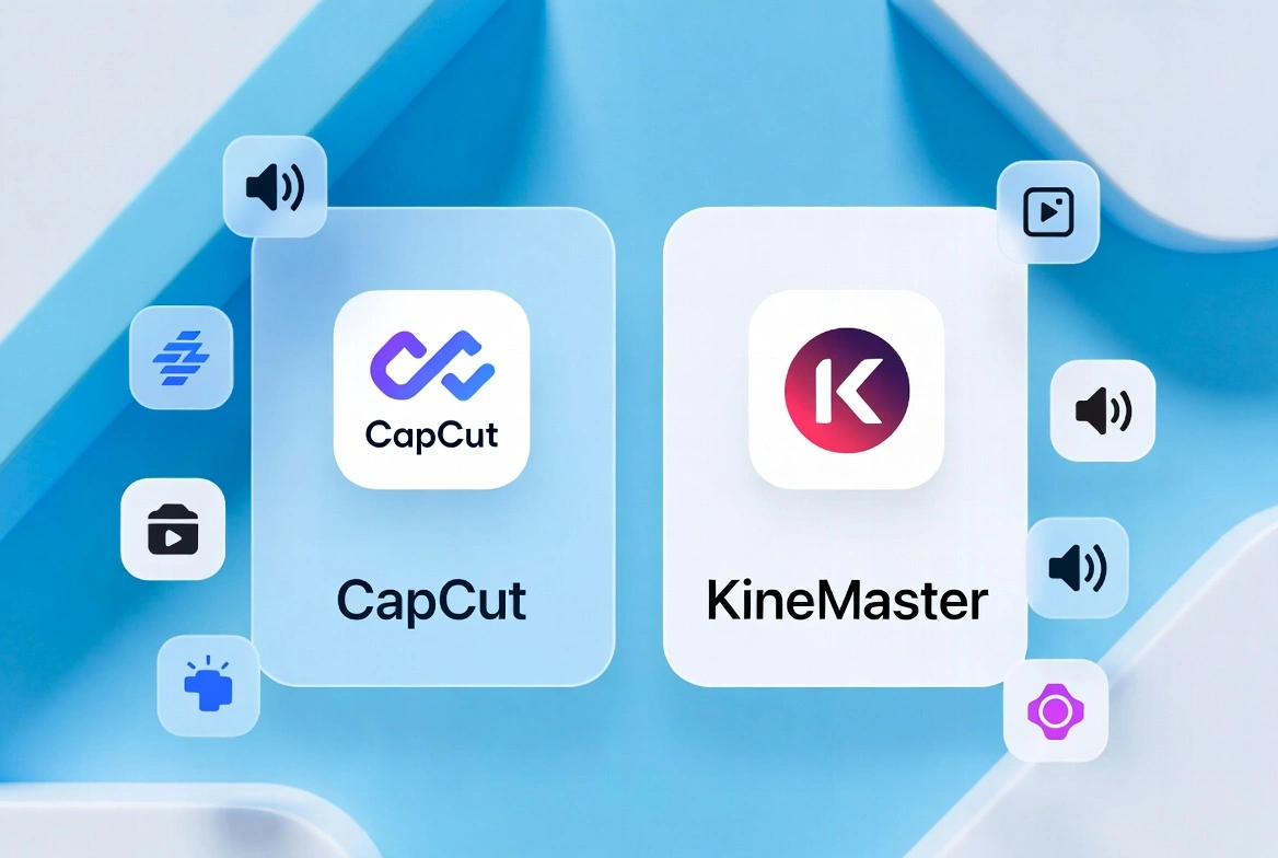 CapCut Vs Kinemaster: Which is Better for Video Editing? 2 CapCut and KineMaster logos side by side showing editing tools and feature comparison
